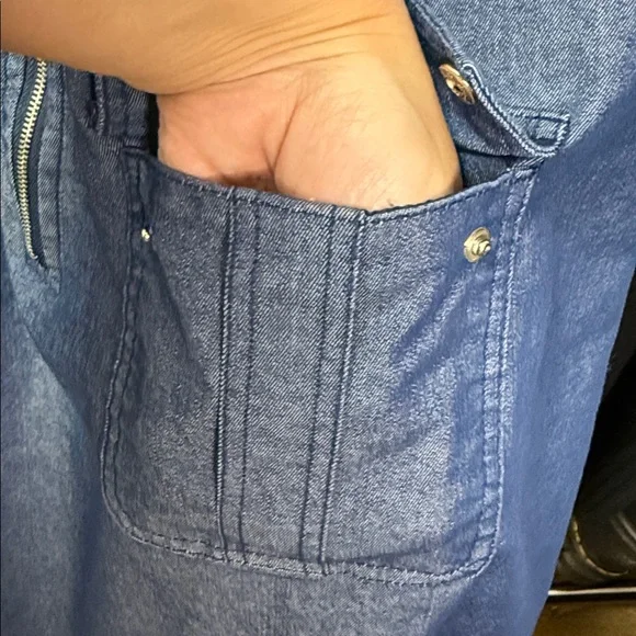 Sharagano SZ 16 W Blue Jean Dress W/Pockets - Picture 5 of 9